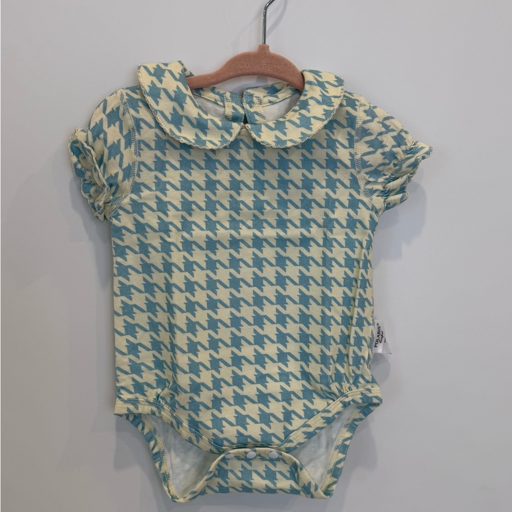 Blue and Cream Houndstooth Baby Onesie